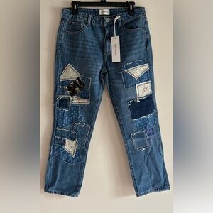 Anthropologie DRIFTWOOD Blue Patchwork Straight Leg Jeans NWT